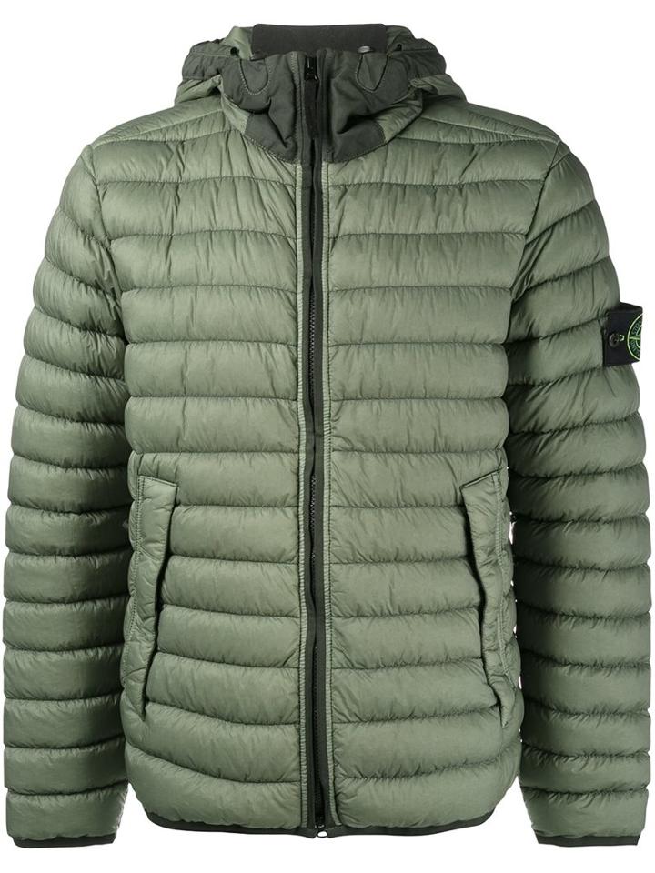 Stone Island Hooded Down Jacket, Men's, Size: Large, Green, Polyamide/polyurethane Resin/duck Feathers