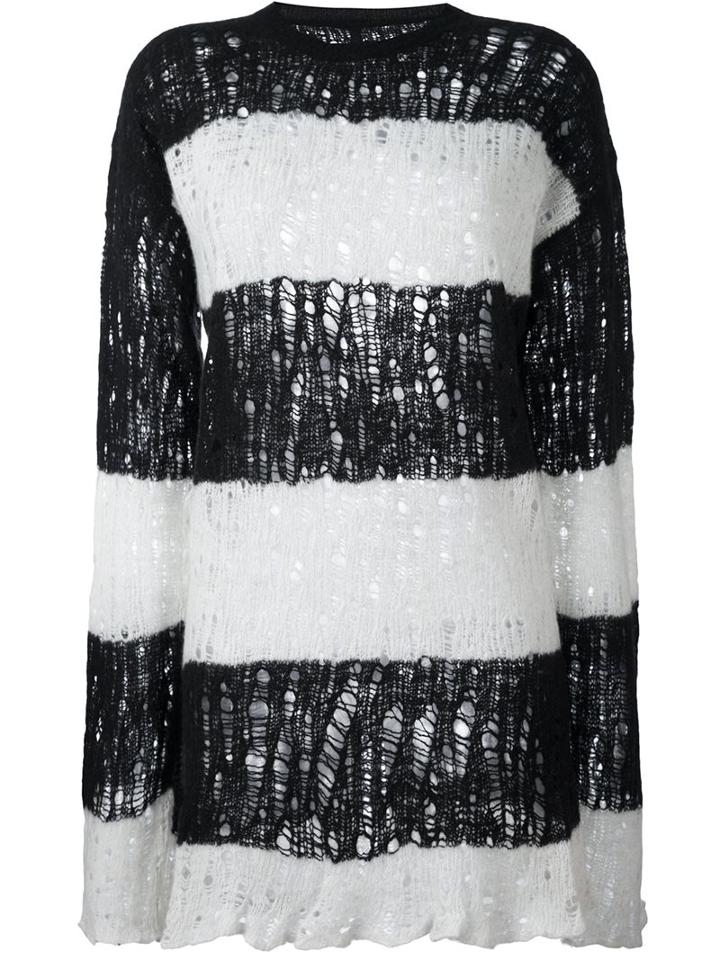 Unravel Striped Distressed Long Fit Jumper, Women's, Size: Xs, Black, Cashmere/virgin Wool