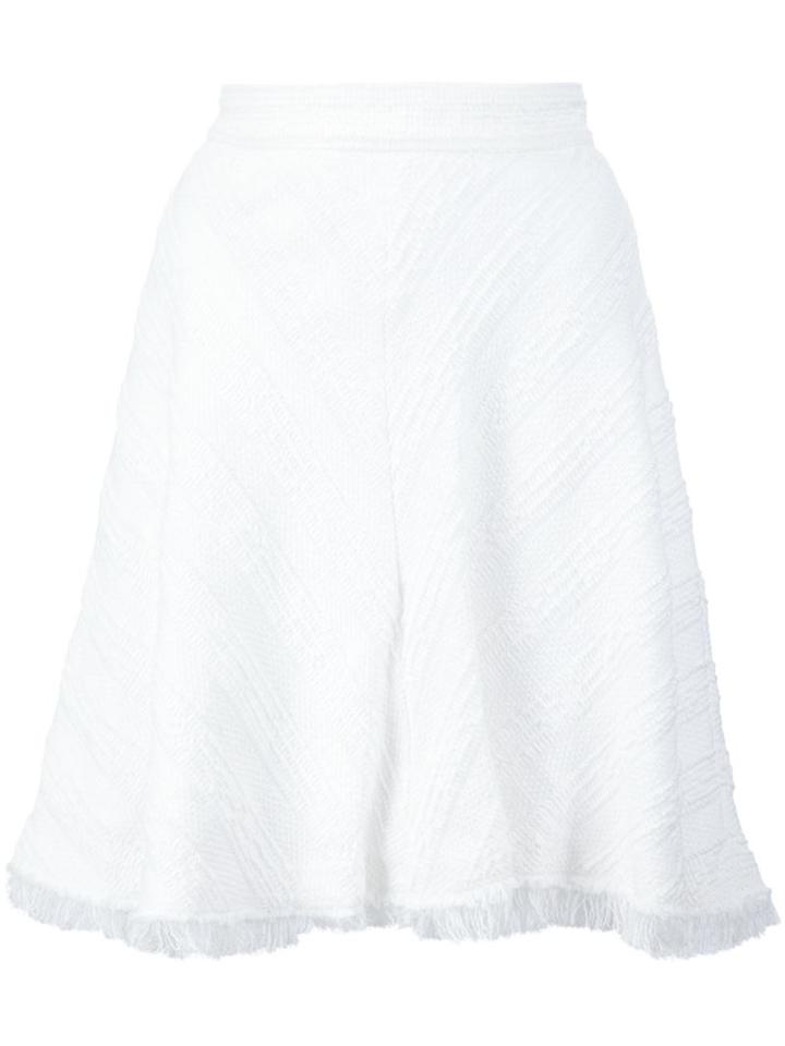 Rebecca Taylor Frayed Edge Skirt, Women's, Size: 4, White, Cotton/polyester/spandex/elastane