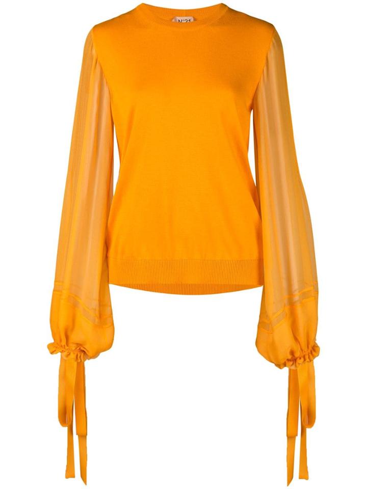 No21 Sheer Sleeve Knitted Top - Orange