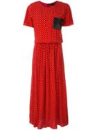 Love Moschino Polka Dot Print Midi Dress, Women's, Size: 46, Red, Viscose/polyester
