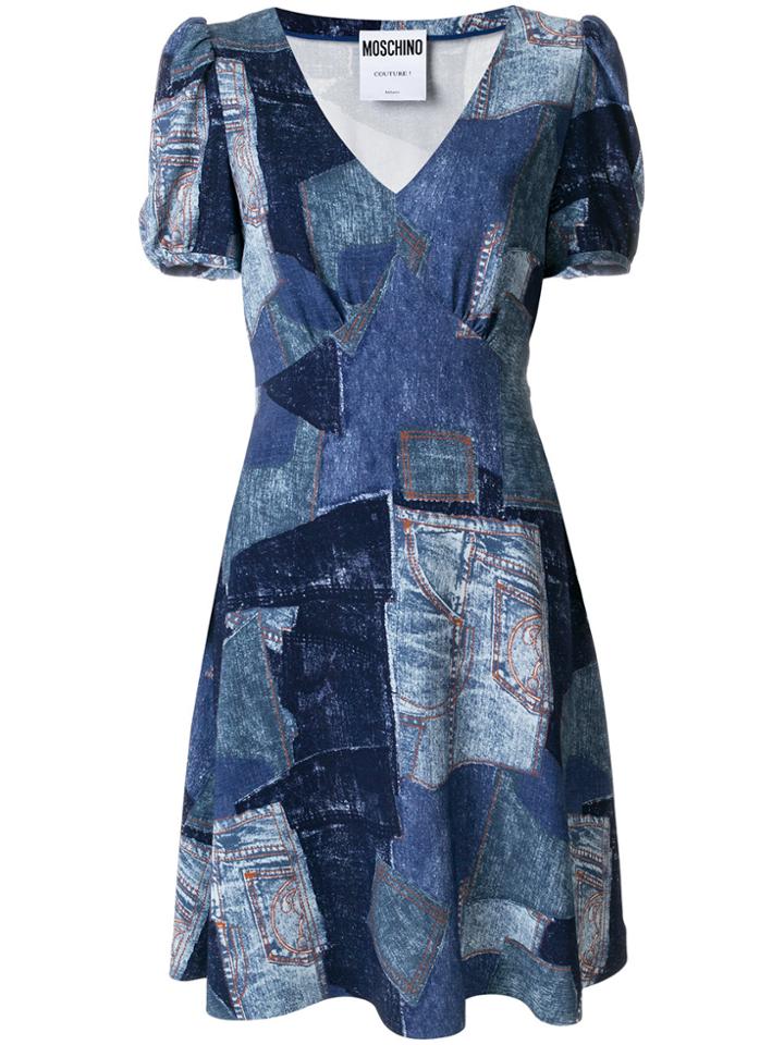 Moschino V-neck Patchwork Dress - Blue