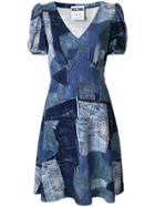 Moschino V-neck Patchwork Dress - Blue