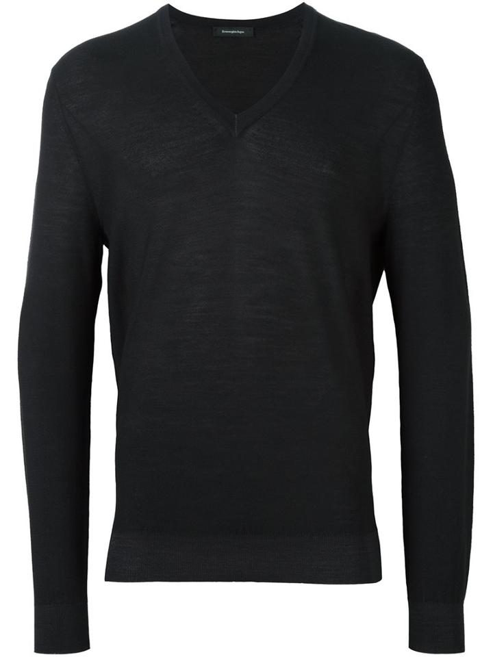 Ermenegildo Zegna V-neck Jumper, Men's, Size: 50, Black, Silk/wool
