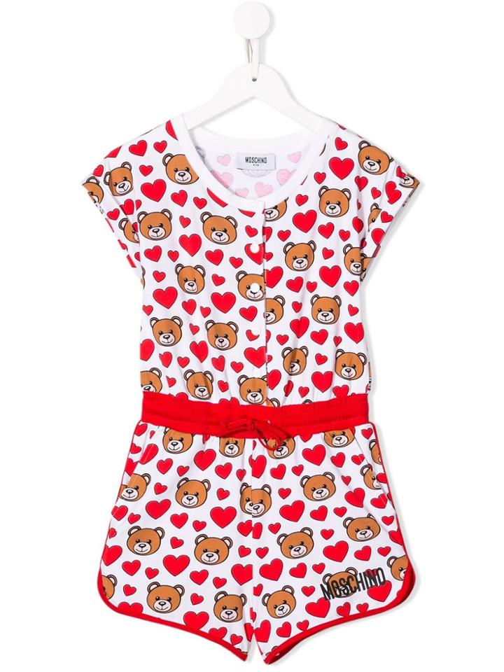 Moschino Kids Teen Teddy Heart Print Playsuit - White