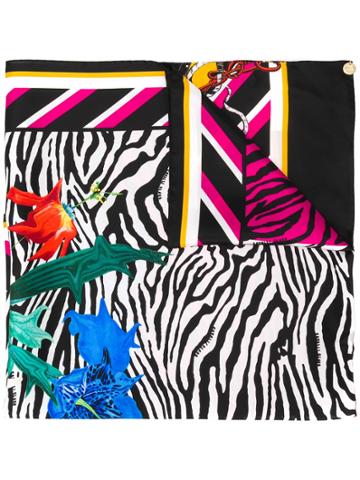 Cavalli Class Zebra Floral Print Scarf - Black