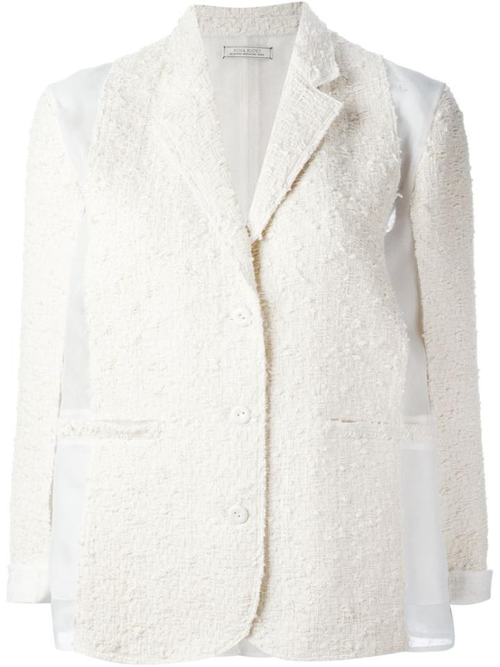 Nina Ricci Panelled Tweed Blazer, Women's, Size: 42, Nude/neutrals, Silk/cotton/polyamide