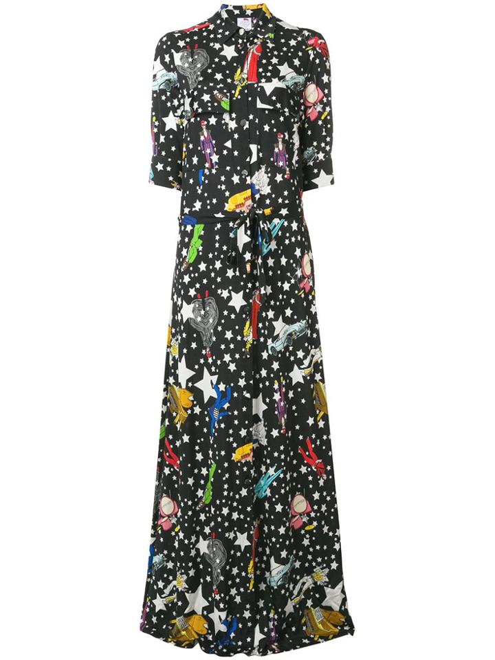 Ultràchic Star Print Maxi Shirt Dress - Black