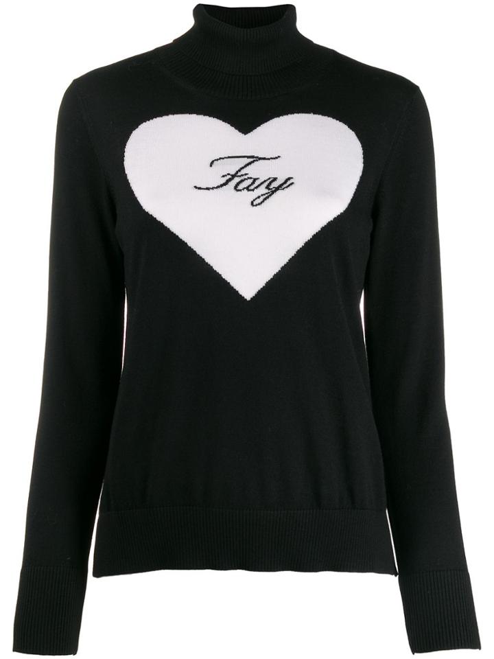 Fay Roll Neck Heart Motif Jumper - Black