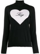 Fay Roll Neck Heart Motif Jumper - Black