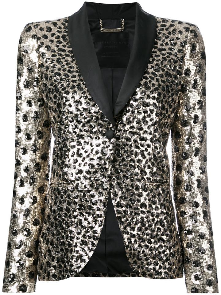 Philipp Plein - Leopard Print Jacket - Women - Polyamide/spandex/elastane/acetate/viscose - M, Black, Polyamide/spandex/elastane/acetate/viscose