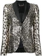 Philipp Plein - Leopard Print Jacket - Women - Polyamide/spandex/elastane/acetate/viscose - M, Black, Polyamide/spandex/elastane/acetate/viscose