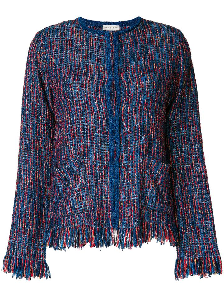 Etro Fringed Tweed Jacket - Blue