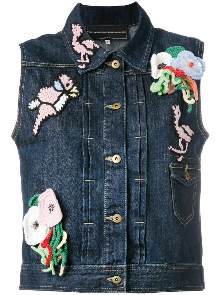 Michaela Buerger Patches Sleeveless Denim Jacket, Women's, Size: Medium, Blue, Cotton