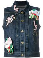 Michaela Buerger Patches Sleeveless Denim Jacket, Women's, Size: Medium, Blue, Cotton