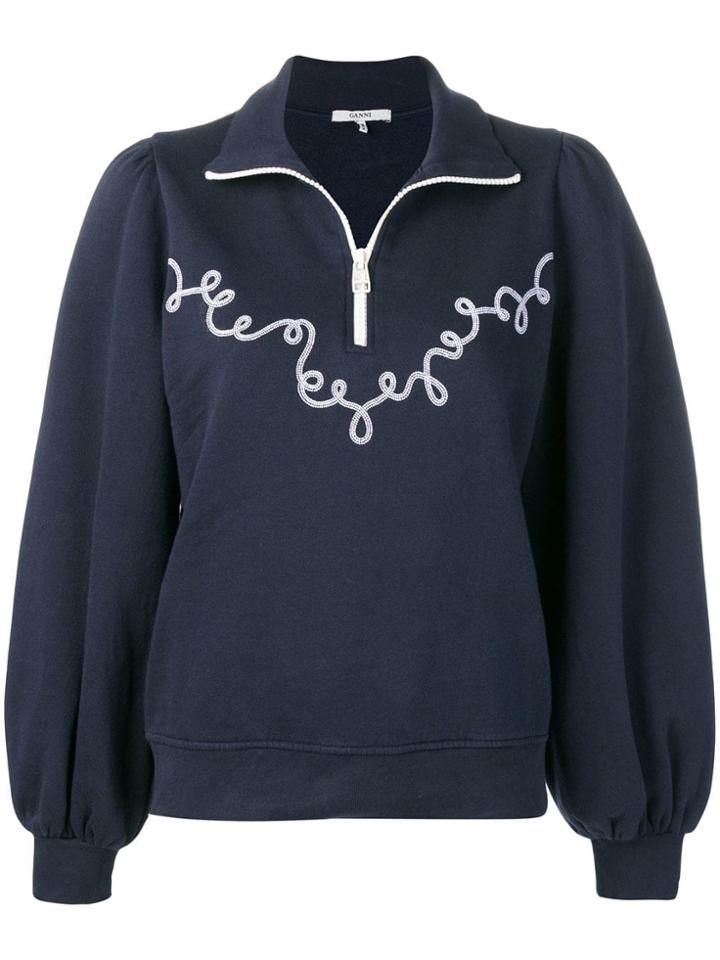 Ganni Embroidered Pull-over Sweater - Blue