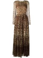 Dolce & Gabbana Leopard Print Long Dress, Women's, Size: 40, Brown, Silk/cotton/polyamide