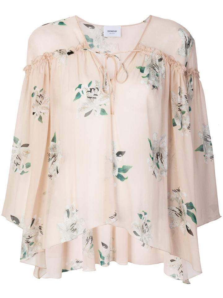 Dondup Floral Tie Neck Blouse - Nude & Neutrals