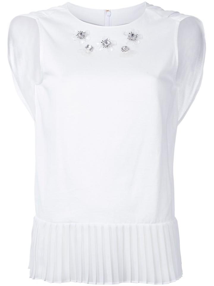 Muveil Pleated Hem Embellished Tank, Women's, Size: 38, White, Cotton