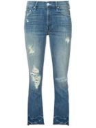 Mother Distressed Cropped Jeans - Blue