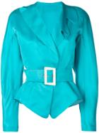 Thierry Mugler Vintage Abstract Lapel Belted Jacket - Blue
