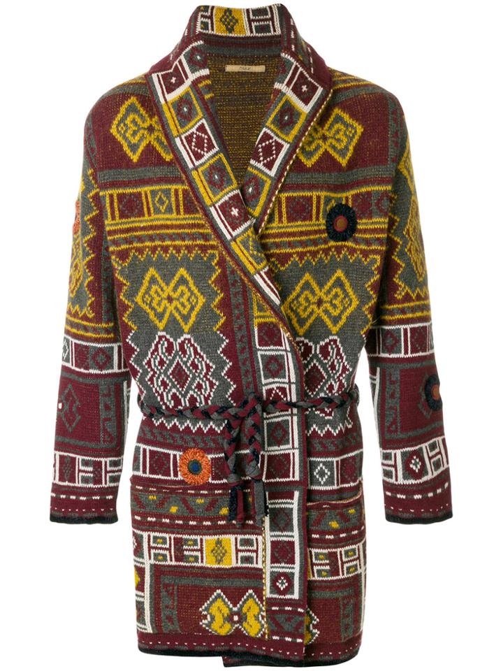 Nuur Long Patterned Cardigan - Red