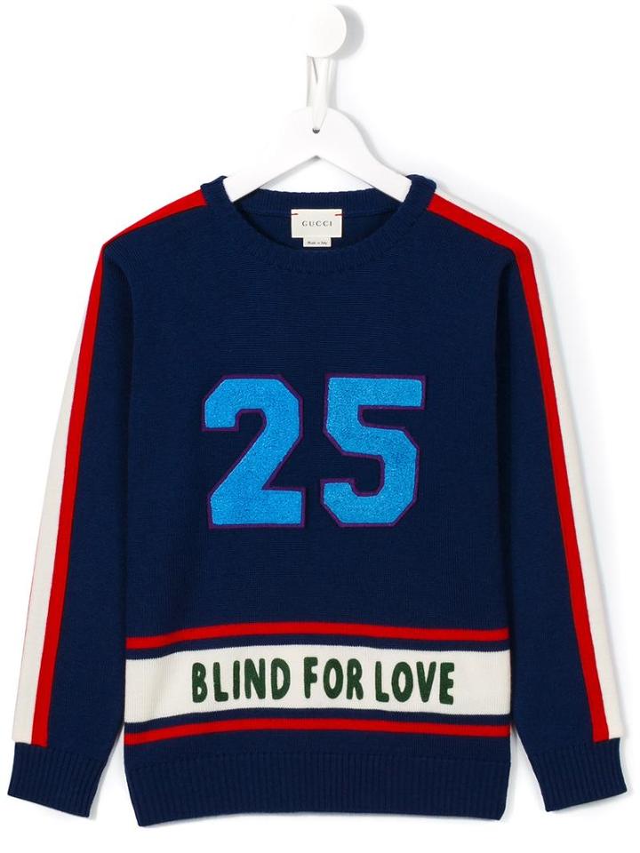 Gucci Kids 25 Intarsia Jumper, Boy's, Size: 8 Yrs, Blue