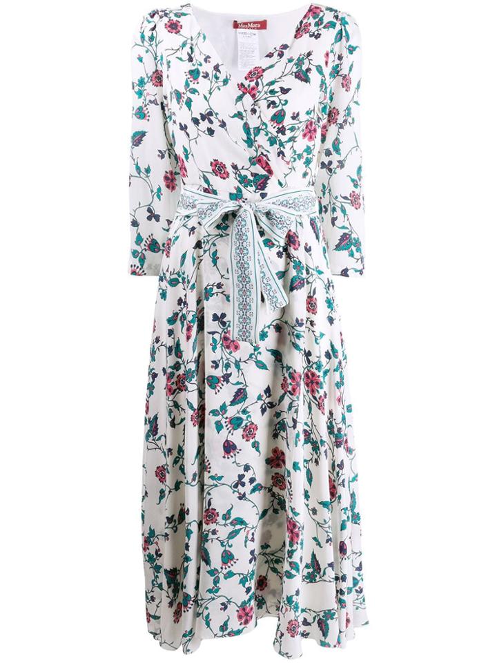 Max Mara Studio Floral Print Wrap Dress - White