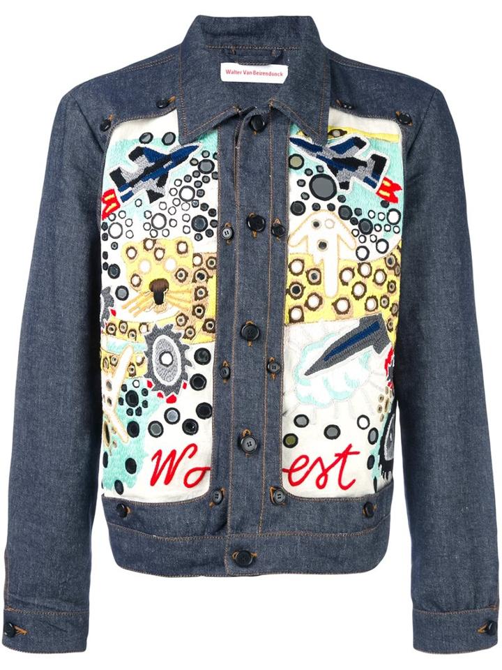 Walter Van Beirendonck Embroidered Denim Jacket, Men's, Size: 50, Blue, Cotton