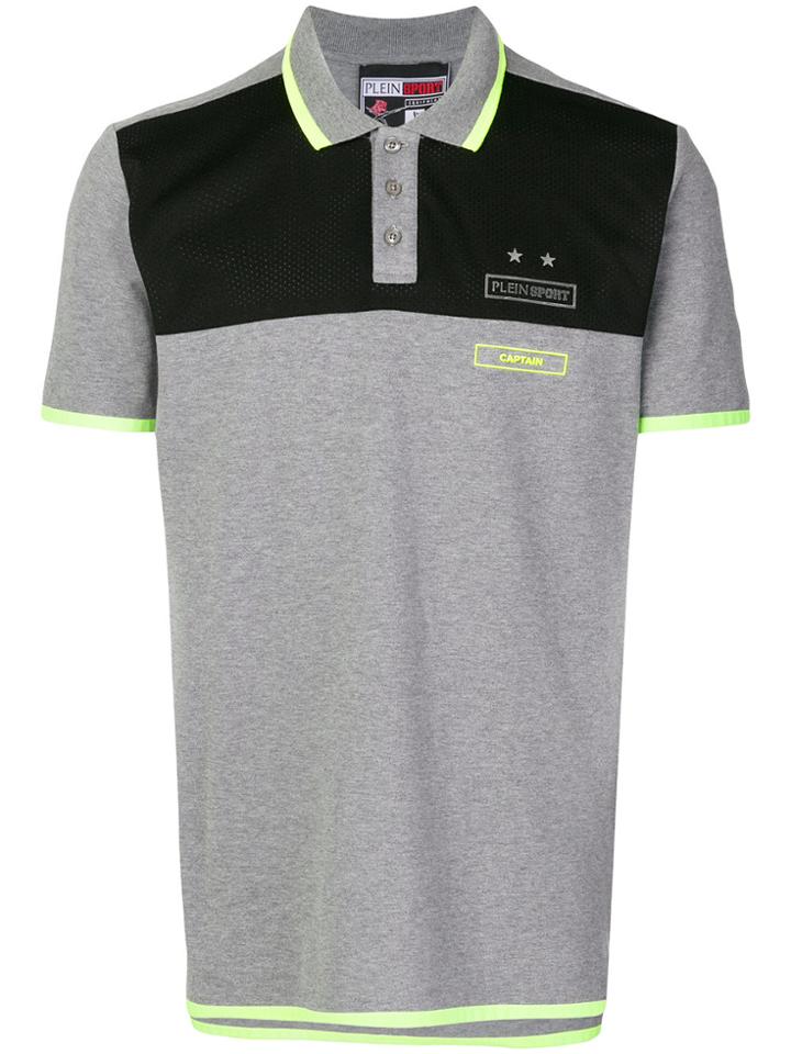 Plein Sport Mesh Panel Polo Shirt - Grey