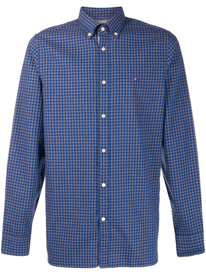 Tommy Hilfiger Logo Embroidered Check Shirt - Blue