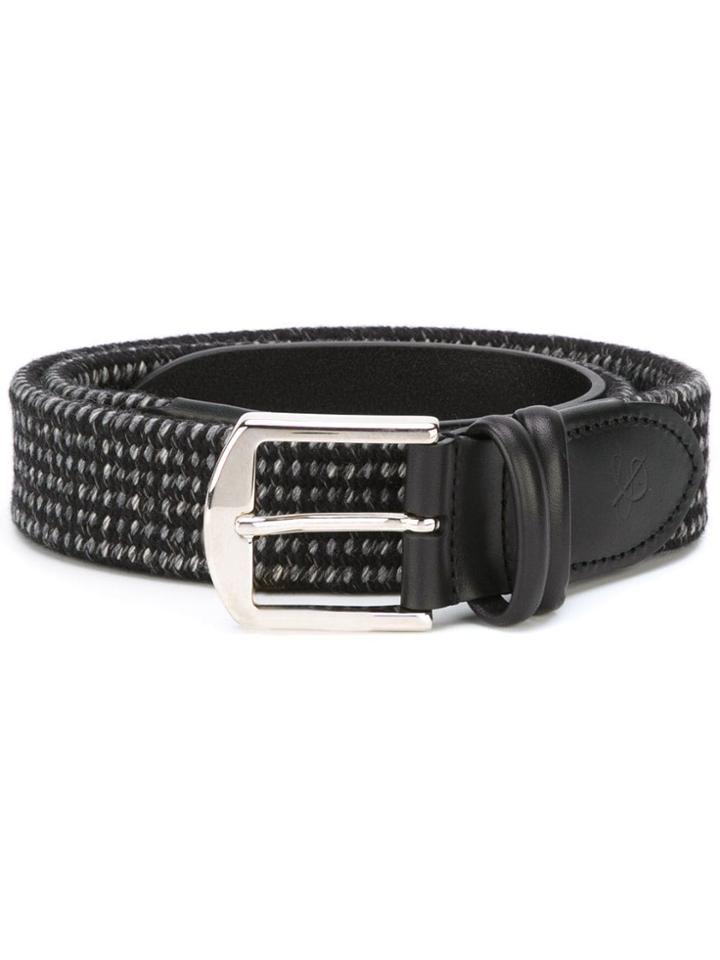 Canali Silver-tone Buckle Elastic Belt - Black