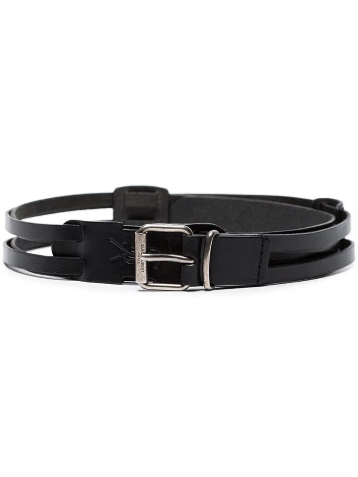 Saint Laurent Black Logo Small Leather Belt