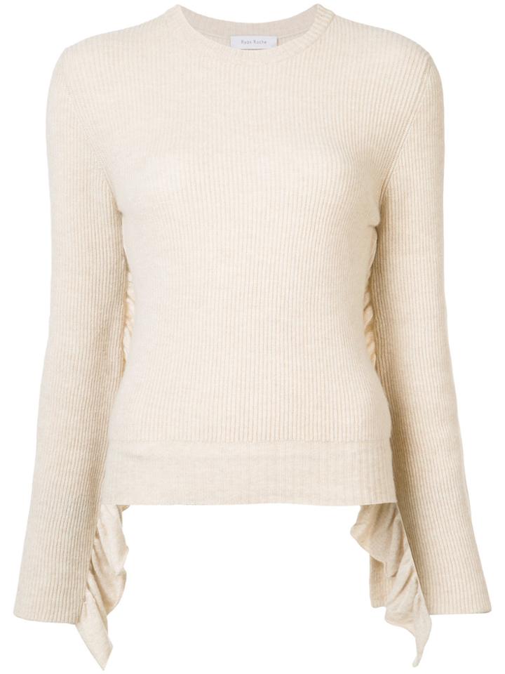 Ryan Roche Cashmere Crew Neck Ruffle Sleeve Jumper - Nude & Neutrals