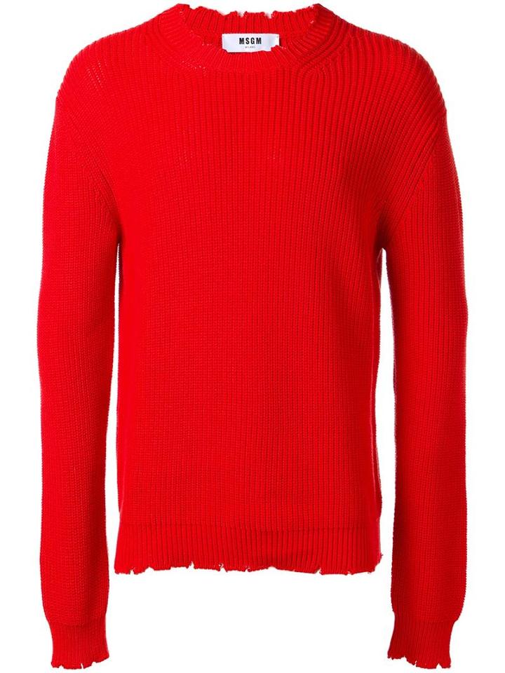 Msgm Ribbed Jumper, Men's, Size: Large, Red, Cotton