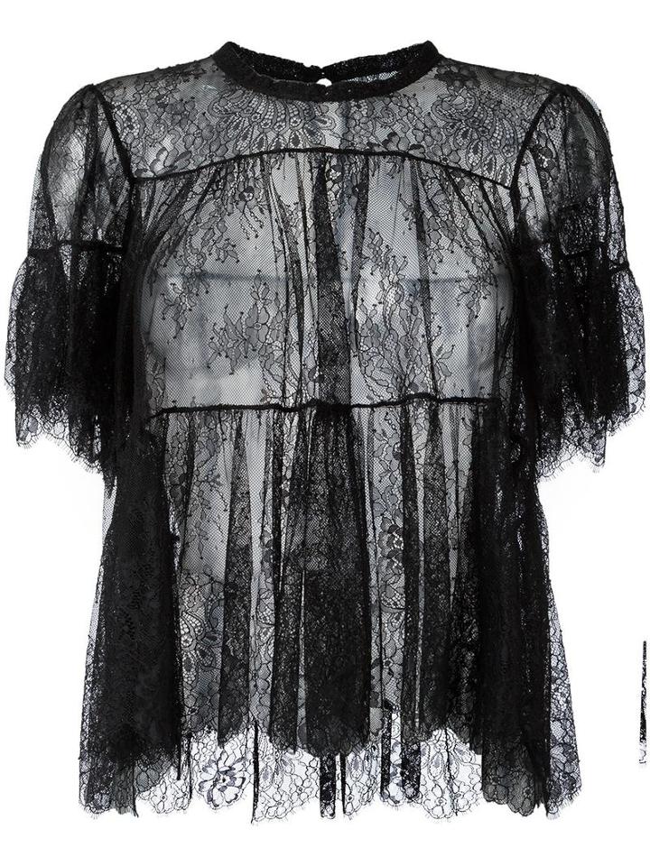 Philosophy Di Lorenzo Serafini Sheer Ruffled Blouse, Women's, Size: 40, Black, Polyamide