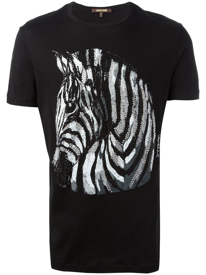 Roberto Cavalli Embellished Zebra T-shirt, Men's, Size: Xxl, Black, Cotton