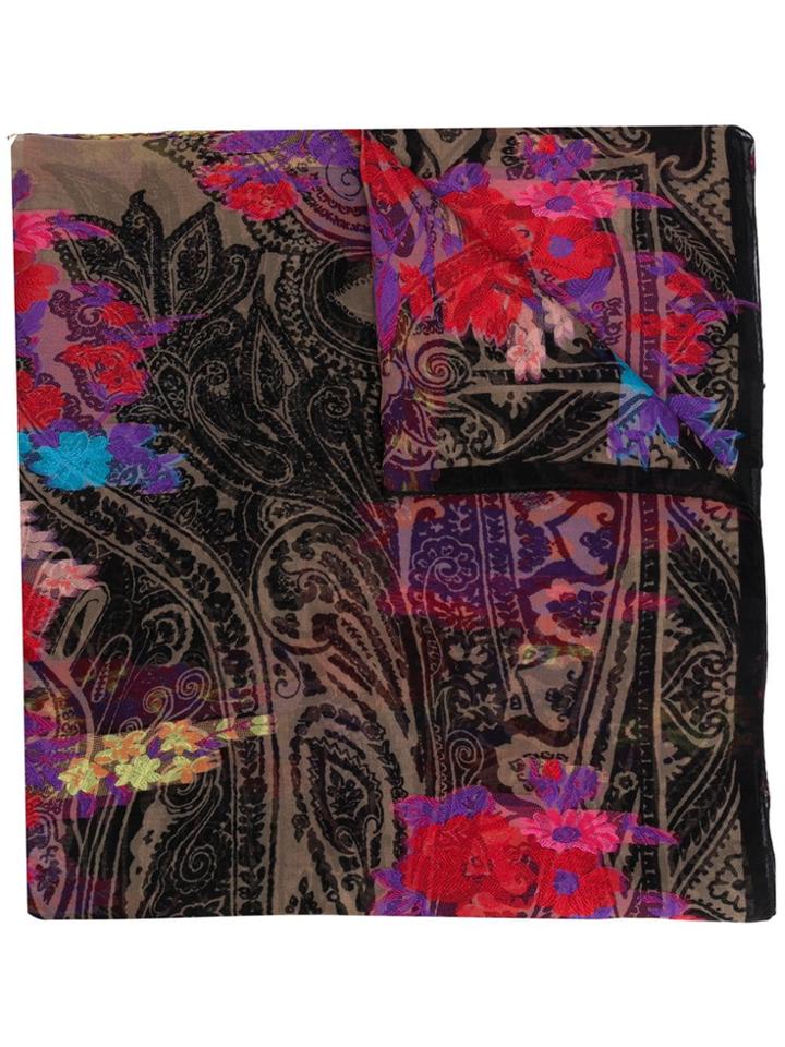 Etro Floral Embroidered Scarf - Black