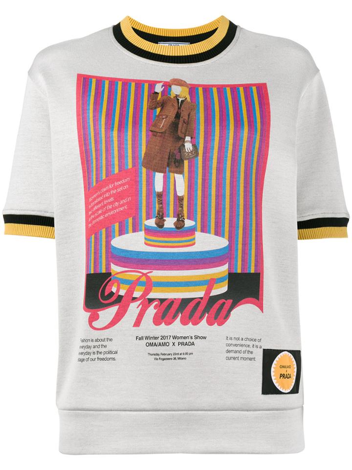 Prada Pin-up Print Shortsleeved Sweatshirt - Grey