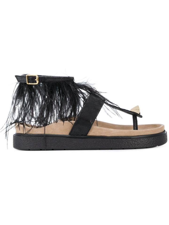 Inuiki Feather Detail Sandals - Black