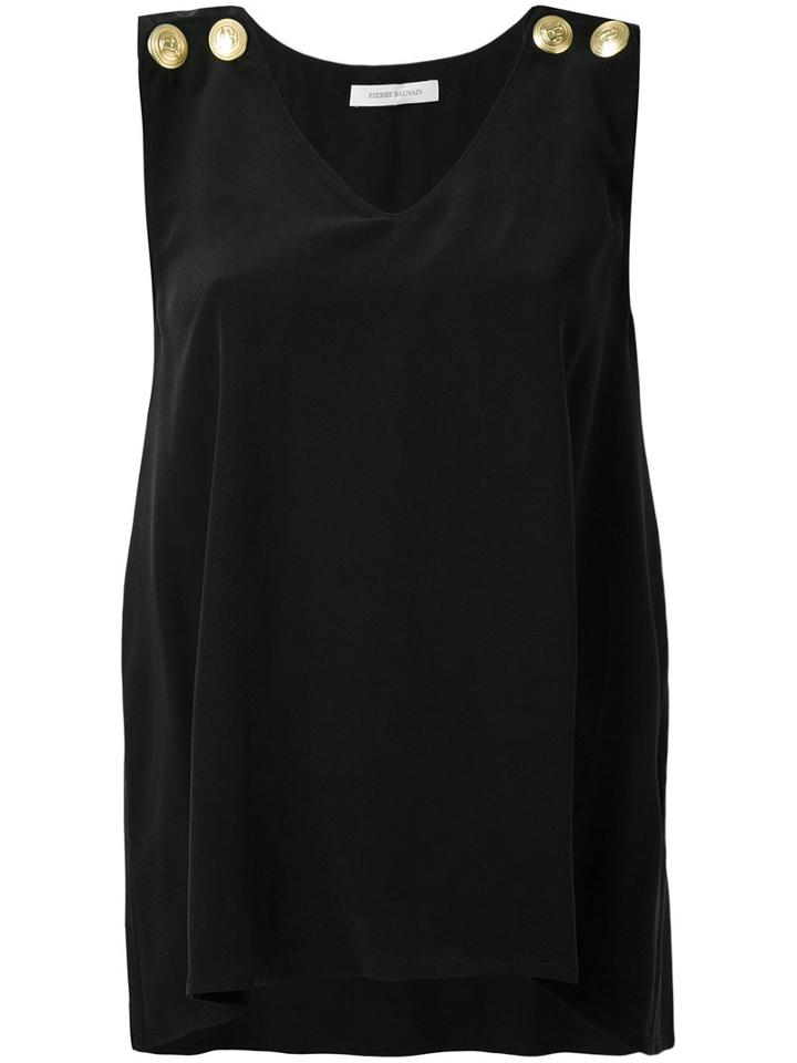 V-neck Tank Top - Women - Silk - 36, Black, Silk, Pierre Balmain
