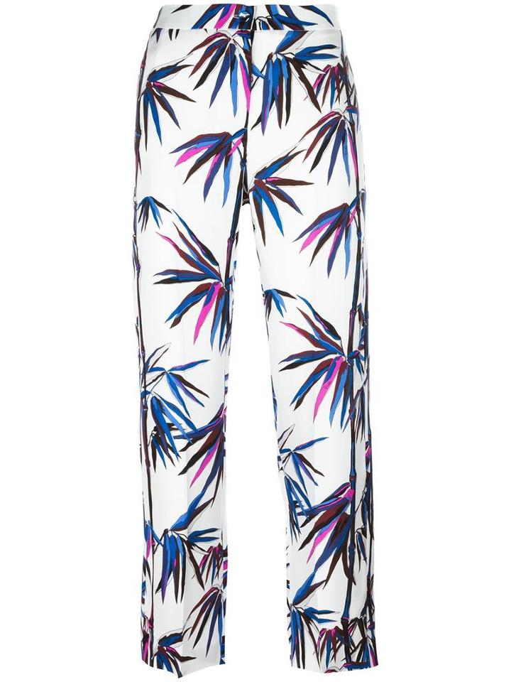 Emilio Pucci Tree Print Cropped Trousers, Women's, Size: 44, White, Silk