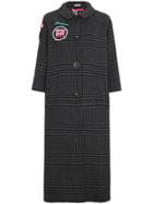 Miu Miu Checked Coat With Embroidered Patches - Grey