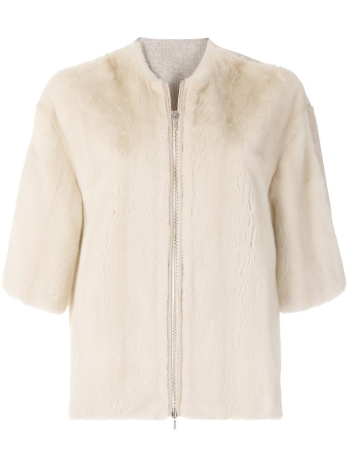 Liska Zipped Fur Jacket - Nude & Neutrals