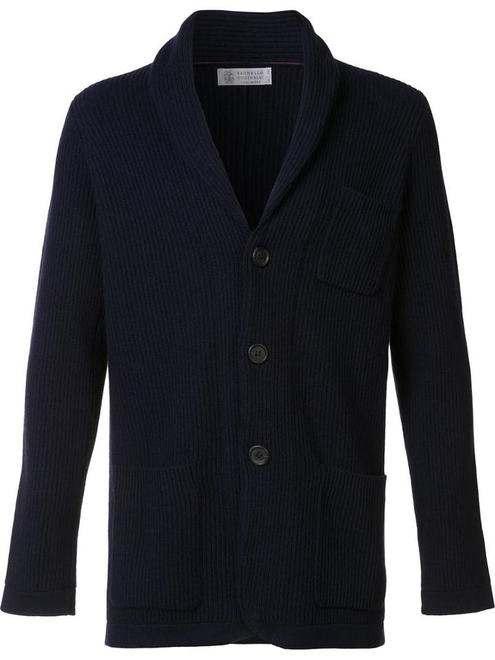 Brunello Cucinelli Buttoned Cardigan, Men's, Size: 48, Blue, Cashmere