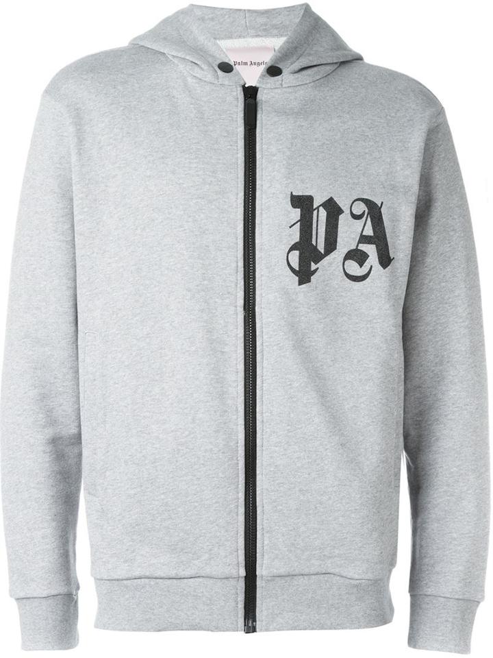 Palm Angels Logo Zipped Hoodie, Men's, Size: Xl, Grey, Cotton
