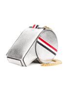 Thom Browne Rwb Stripe Leather Whistle Bag - Silver