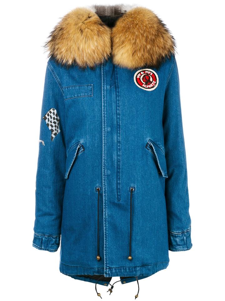 Mr & Mrs Italy Embroidered Denim Parka - Blue