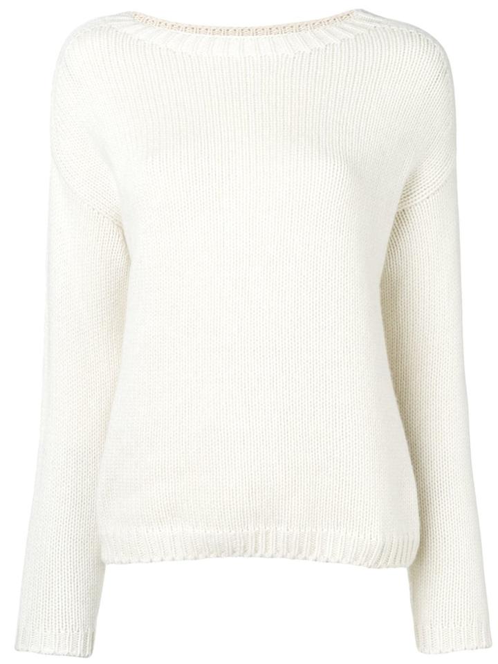 Aragona Slash Neck Sweater - White