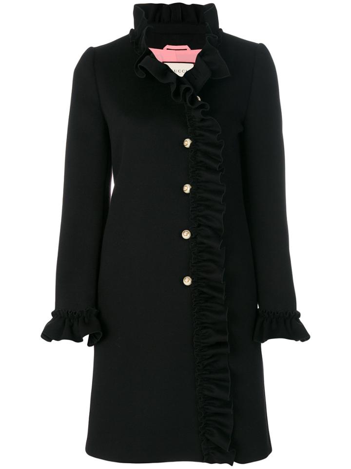 Gucci Ruffle Trimmed Coat - Black